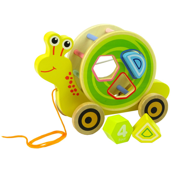 Húzható fajáték fomebadobóval Inlea4Fun BLOCK TRAILER - Csiga
