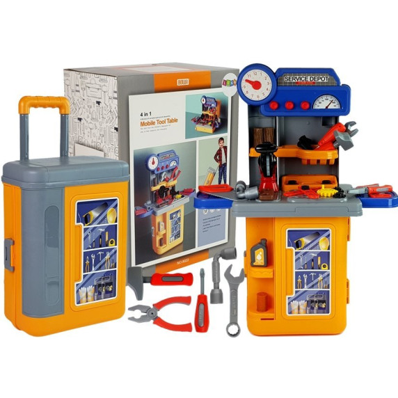 Detská dielňa v kufríku Inlea4Fun MOBILE TOOL TABLE - oranžová/sivá