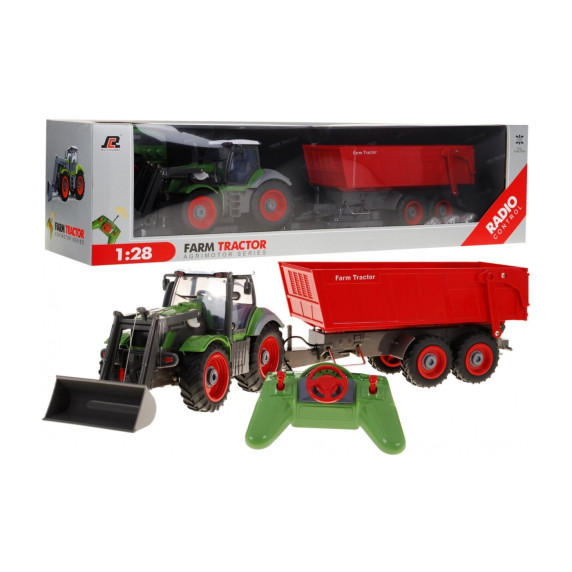 Távirányítós RC traktor pótkocsival 1:28 Inlea4Fun - Zöld/piros