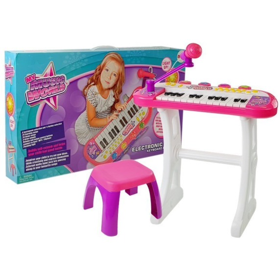 Elektronikus játék zongora ülőkével Inlea4Fun MY MUSIC WORLD - rózsaszín