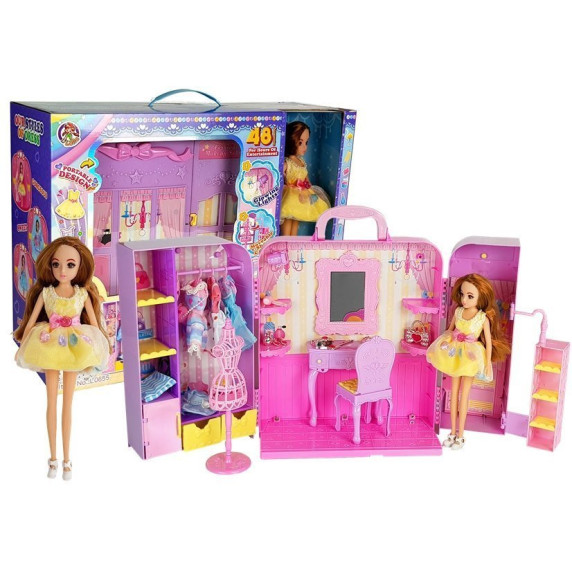 Ruhásszekrény játék babával és kiegészítőkkel Inlea4Fun LELIA DREAM DRESSING ROOM