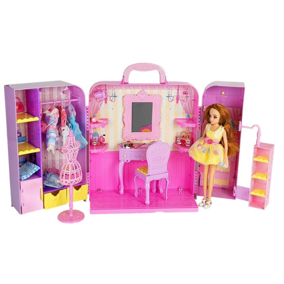 Ruhásszekrény játék babával és kiegészítőkkel Inlea4Fun LELIA DREAM DRESSING ROOM