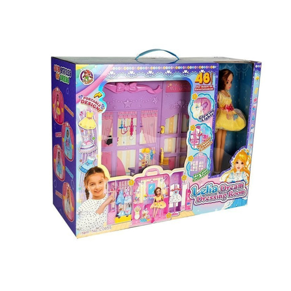 Ruhásszekrény játék babával és kiegészítőkkel Inlea4Fun LELIA DREAM DRESSING ROOM