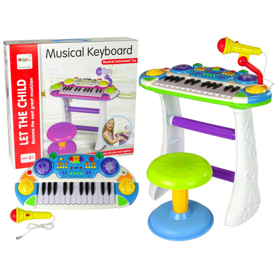 Detské klávesy s mikrofónom a stoličkou Inlea4Fun MUSICAL KEYBORD - modré
