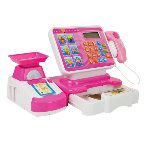 Casă de marcat de jucărie - Inlea4Fun CASH REGISTER - alb/roz