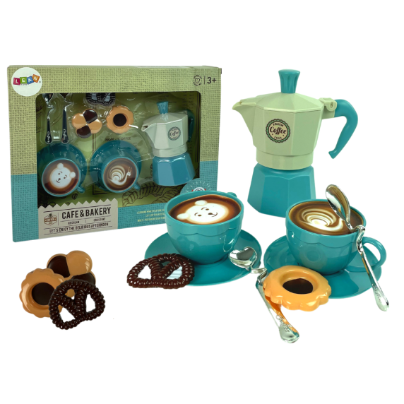 Set de cafea pentru copii cu cafetieră - Inlea4Fun CAFE&BAKERY - mentă/turcoaz 