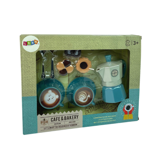 Set de cafea pentru copii cu cafetieră - Inlea4Fun CAFE&BAKERY - mentă/turcoaz 