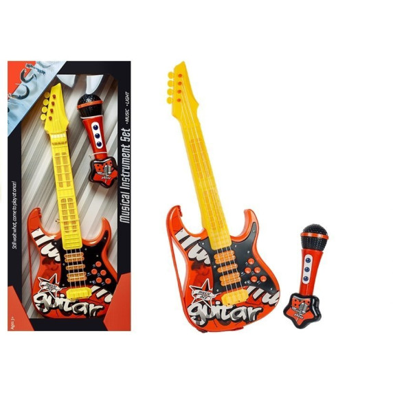 Játék gitár mikrofonnal Inlea4Fun - piros/sárga