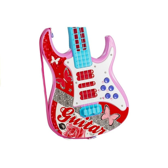 Elektrická gitara s mikrofónom Inlea4Fun - ružová/modrá