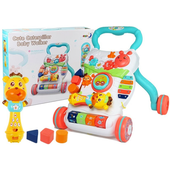 Készségfejlesztő járássegítő interaktív mikrofonnal Inlea4Fun BABY WALKER - fehér/türkiz