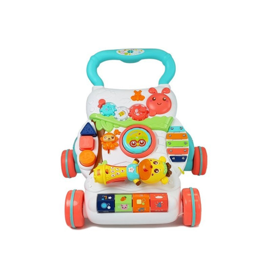 Készségfejlesztő járássegítő interaktív mikrofonnal Inlea4Fun BABY WALKER - fehér/türkiz