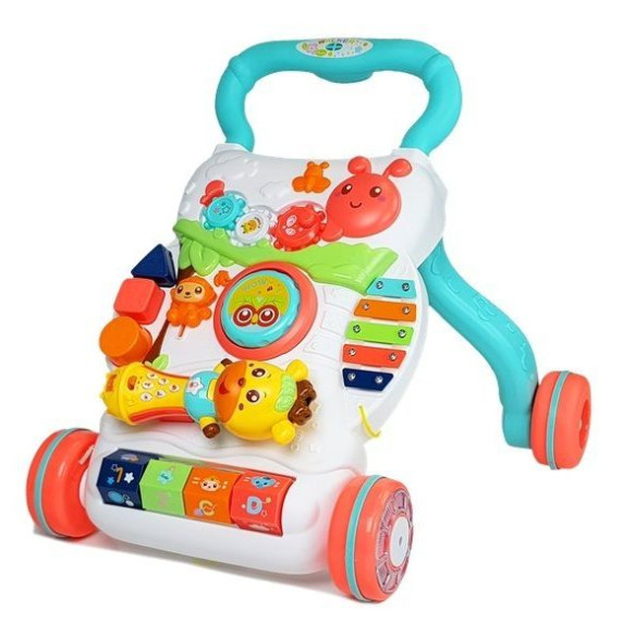 Készségfejlesztő járássegítő interaktív mikrofonnal Inlea4Fun BABY WALKER - fehér/türkiz