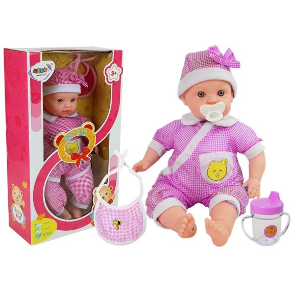 Păpușă bebe 45 cm cu efecte sonore Baby Kid, Inlea4Fun roz