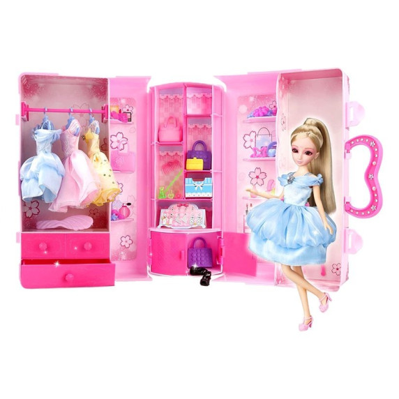 Šatníková skriňa v kufríku s bábikou a doplnkami Inlea4Fun LELIA STAR CLOSET