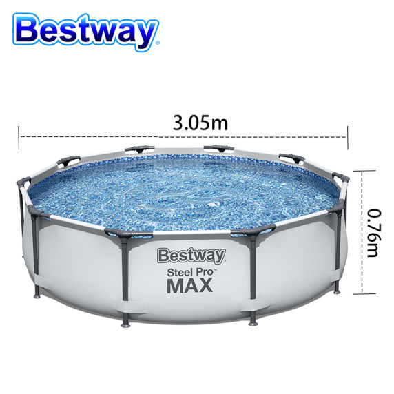 Piscină cu filtru de hârtie - 305x76 cm - BESTWAY 56408 Steel Pro - gri