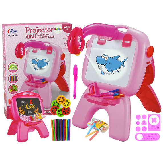 Tablă de desen față/verso cu projector - roz