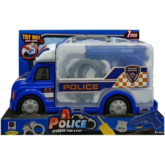 Rendőrautó zárható Konténerrel kiegészítőkkel Inlea4Fun POLICE STORAGE