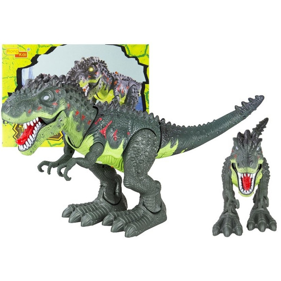 Lépegető, sétáló dinoszaurusz figura fény- és hangeffektekkel Inlea4Fun TYRANNOSAURUS REX - zöld