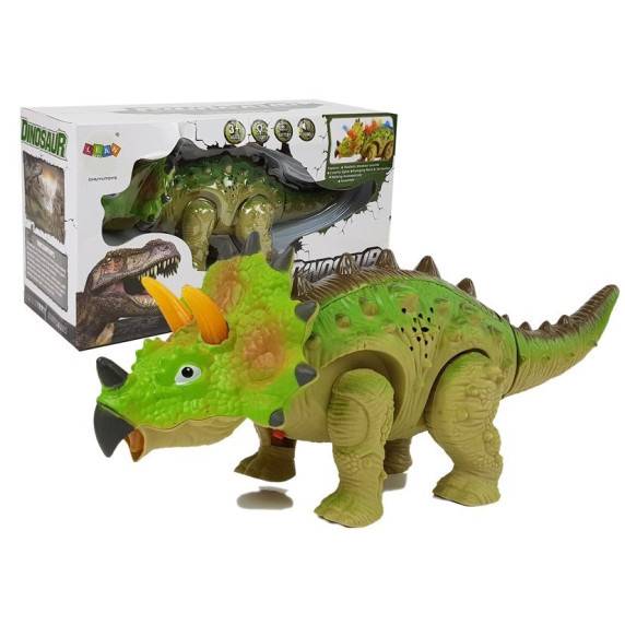 Lépegető, sétáló dinoszaurusz figura fény- és hangeffektekkel Inlea4Fun TRICERATOPS - zöld