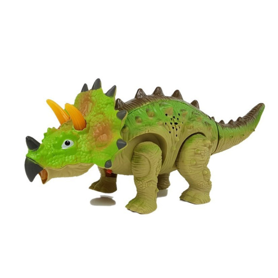 Lépegető, sétáló dinoszaurusz figura fény- és hangeffektekkel Inlea4Fun TRICERATOPS - zöld