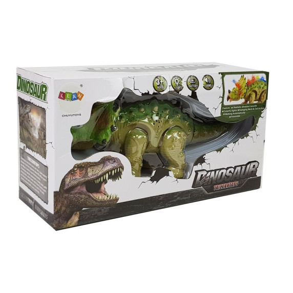 Lépegető, sétáló dinoszaurusz figura fény- és hangeffektekkel Inlea4Fun TRICERATOPS - zöld