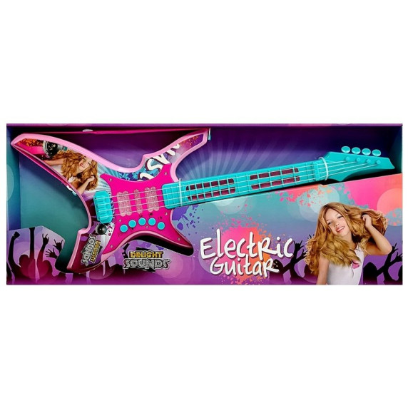 Chitară electrică de jucărie 62 cm Delight Sounds Inlea4Fun - turcuaz/roz