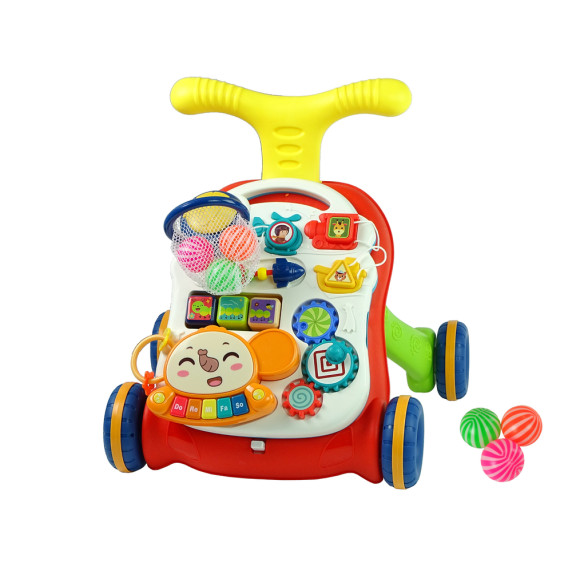 Premergător interactiv cu masă - Inlea4Fun MUSICAL STROLLER - roșu/galben