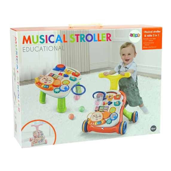 Premergător interactiv cu masă - Inlea4Fun MUSICAL STROLLER - roșu/galben