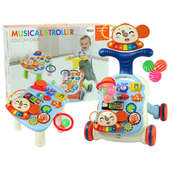 Detské edukačné chodítko s mélodiami Inlea4Fun MUSICAL STROLLER - modré