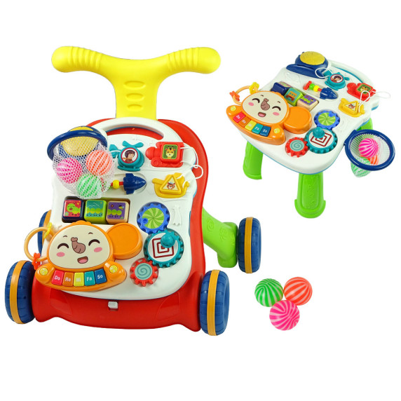 Premergător interactiv cu masă - Inlea4Fun MUSICAL STROLLER - roșu/galben