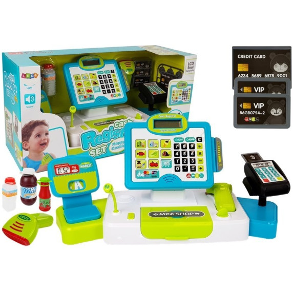 Pénztárgép kiegészítőkkel Inlea4Fun CASH REGISTER - kék/zöld