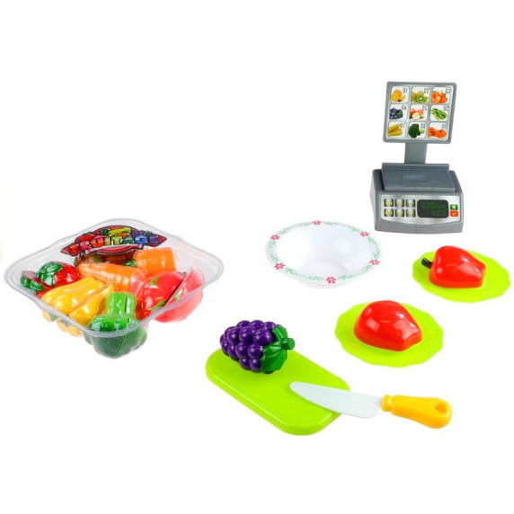 Set cu coș de cumpărături și legume pentru feliat, cu cântar, Inlea4fun