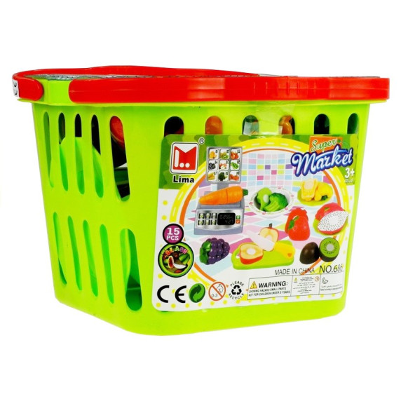 Set cu coș de cumpărături și legume pentru feliat, cu cântar, Inlea4fun