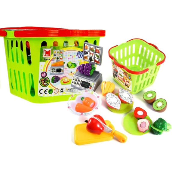 Set cu coș de cumpărături și legume pentru feliat, cu cântar, Inlea4fun