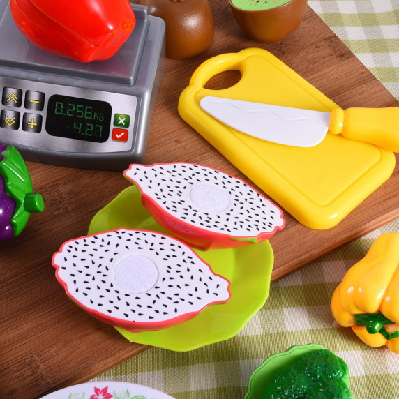Set cu coș de cumpărături și legume pentru feliat, cu cântar, Inlea4fun