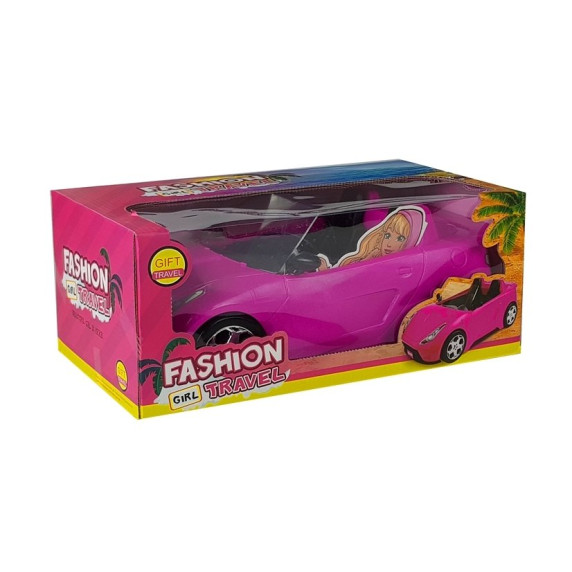 Inlea4Fun FASHION TRAVEL Ružové autíčko kabriolet pre bábiky 34 cm