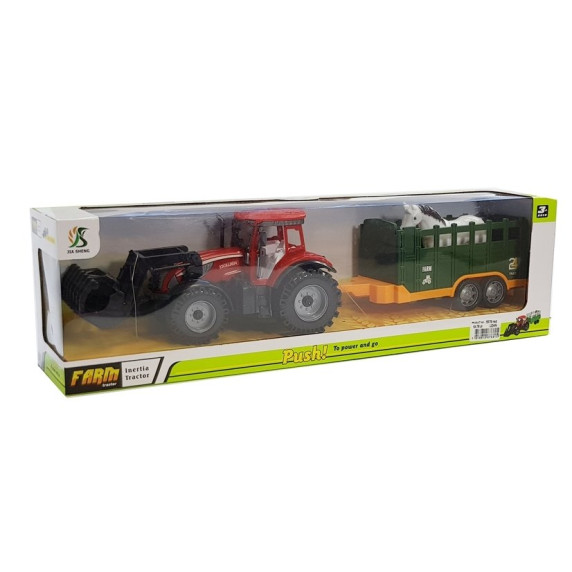 Játék traktor utánfutóval és lóval Inlea4Fun FARM TRAKTOR 