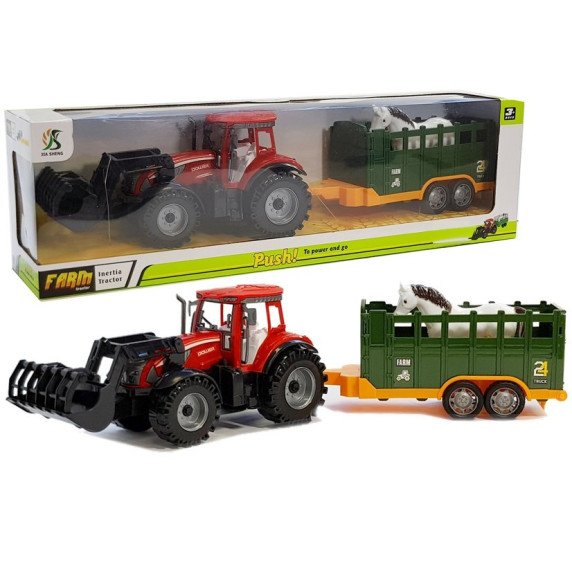 Játék traktor utánfutóval és lóval Inlea4Fun FARM TRAKTOR 