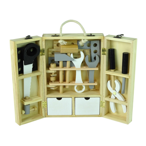 Fa barkácskészlet fadobozban Inlea4Fun WOOD TOOL BOX