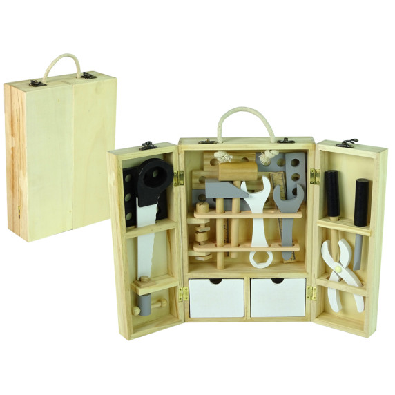 Fa barkácskészlet fadobozban Inlea4Fun WOOD TOOL BOX