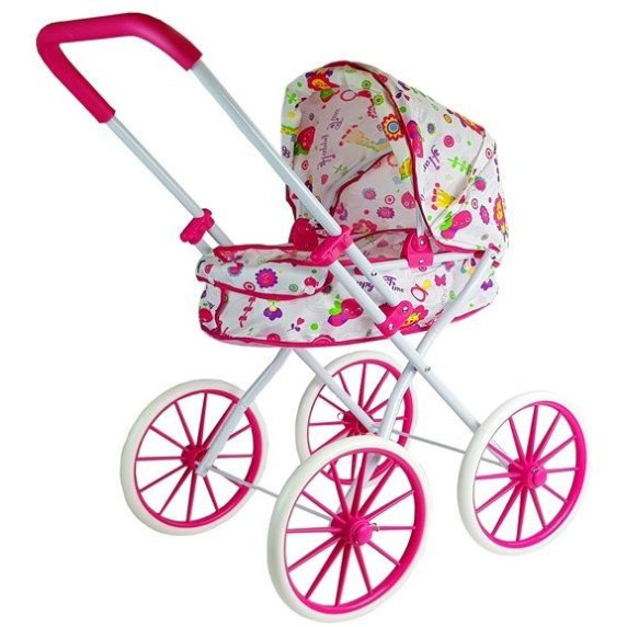 Cărucior de jucărie - Inlea4Fun RETRO BIG WHEELS - model floral