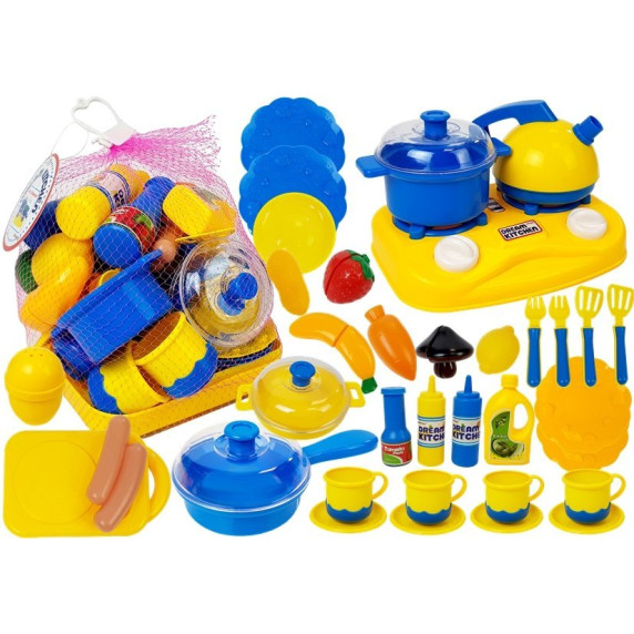Detský riad s doplnkami Inlea4Fun DREAM KITCHEN - modrý/žltý 