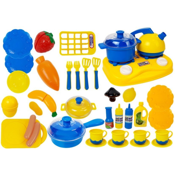 Detský riad s doplnkami Inlea4Fun DREAM KITCHEN - modrý/žltý 