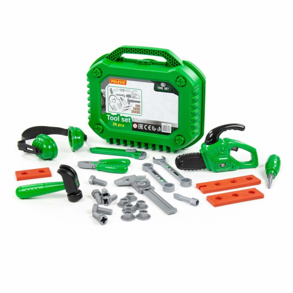 Detské náradie v kufríku 26 kusov Polesie Tool Set - zelené