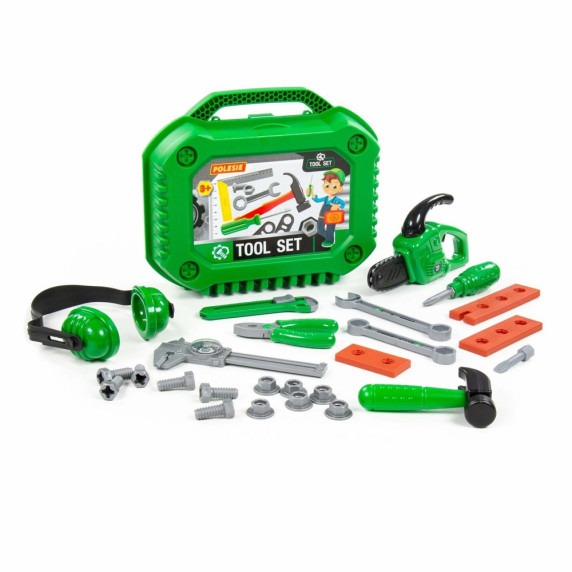 Detské náradie v kufríku 26 kusov Polesie Tool Set - zelené
