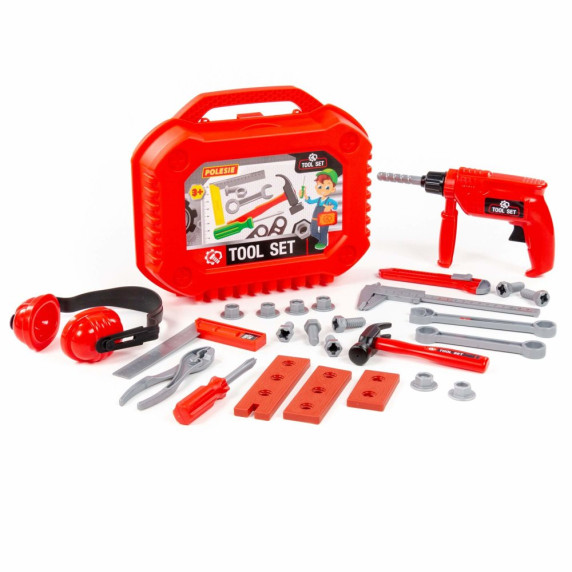 Játék szerszámos bőrönd 27 darabos POLESIE Tool Set - piros