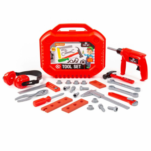 Játék szerszámos bőrönd 27 darabos POLESIE Tool Set - piros