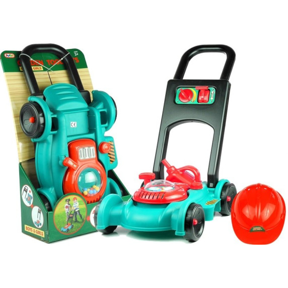 Játék fűnyíró sisakkal és benzinkannával Inlea4Fun GARDEN TOOLS
