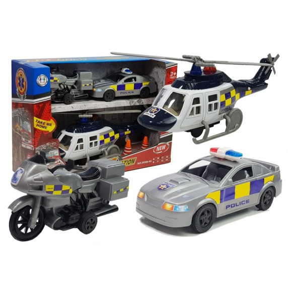 Set vehicule de poliție, mașină, elicopter, motocicletă SOS Station Inlea4Fun