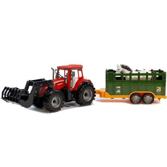 Játék traktor utánfutóval és lóval Inlea4Fun FARM TRAKTOR 